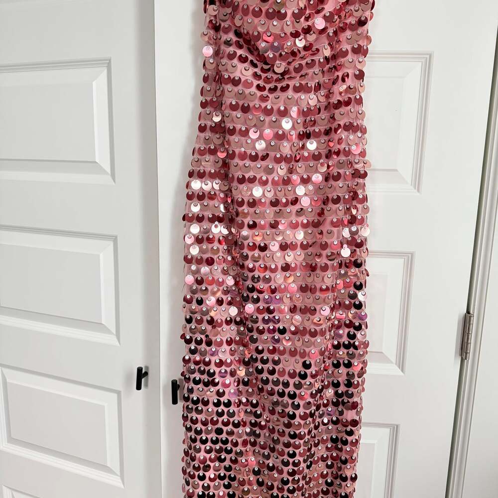 The New Arrivals by Ilkyaz Ozel Phoenix Sequin Midi Dress in Sa Sal Rossa